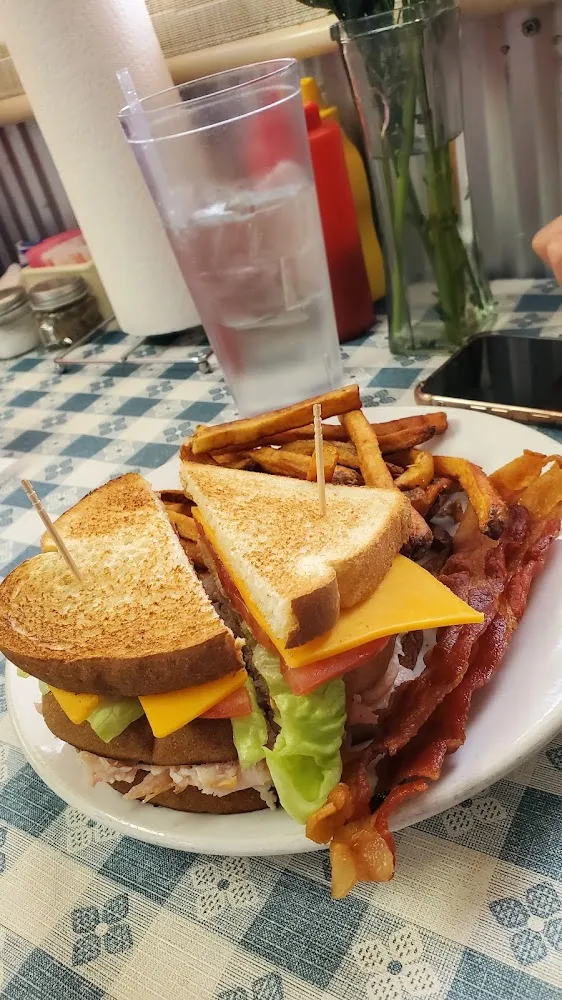 Turkey Bacon Club and Fries
